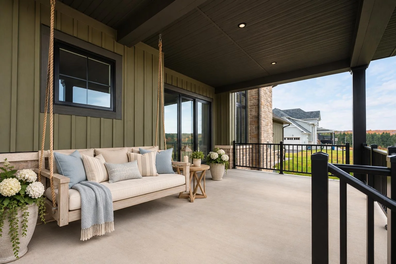 53 Holly Lane virtually staged covered porch with outdoor seating